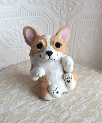Playful Corgi Hand sculpted Clay Collectible