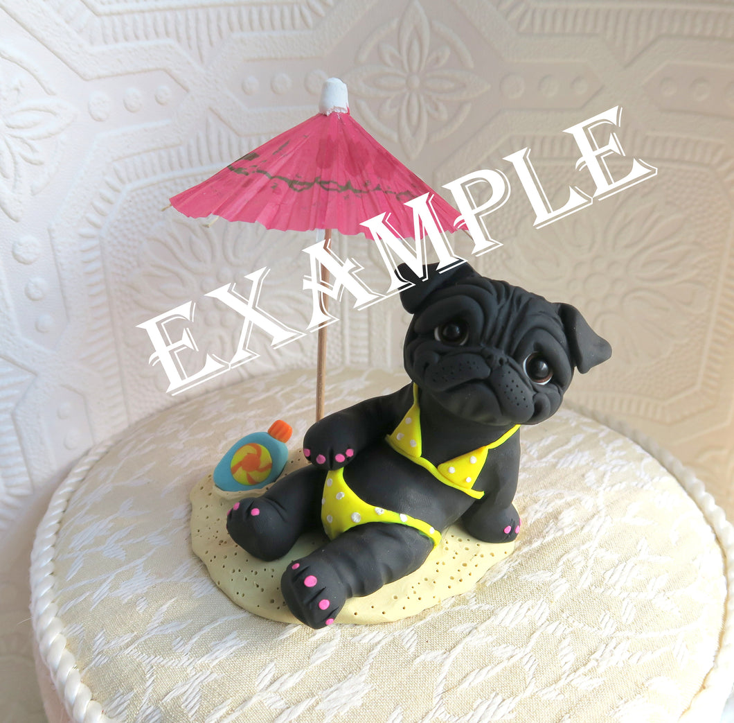 RESERVED FOR ROSE Bathing Bikini Beach Babe & Beach boy  in Red shorts Pug Sculptures