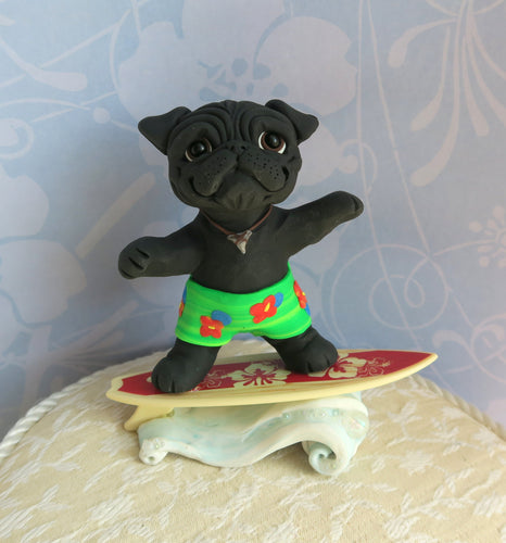Surfer Beach Boy Pug Sculpture