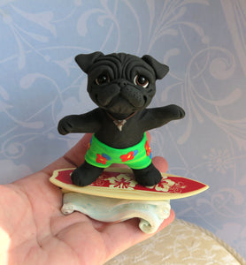 Surfer Beach Boy Pug Sculpture