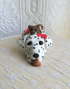Dalmatian with Squirrel Friend Autumn hand sculpted Collectible