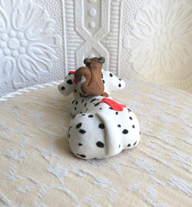 Dalmatian with Squirrel Friend Autumn hand sculpted Collectible