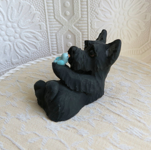 Scottish Terrier with Bird friend hand sculpted Collectible