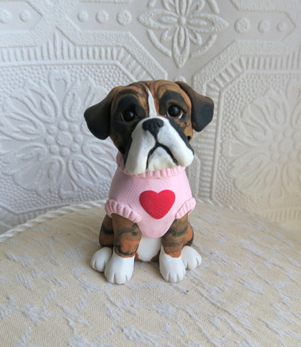 Boxer in Heart sweater Hand sculpted Collectible