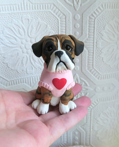 Boxer in Heart sweater Hand sculpted Collectible