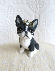 A Royal Boston Terrier Hand sculpted Clay Collectible
