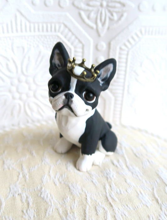 A Royal Boston Terrier Hand sculpted Clay Collectible