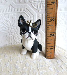 A Royal Boston Terrier Hand sculpted Clay Collectible