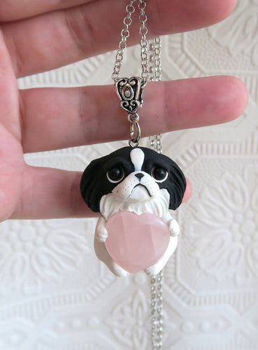 Japanese Chin Love & Energy Heart Stone pendant necklace