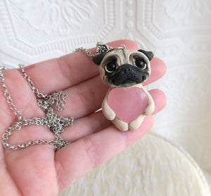 Fawn Pug Love & Healing Rose Quartz pendant necklace