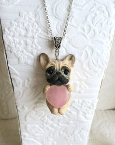 French Bulldog Love & Energy Rose Quartz pendant necklace