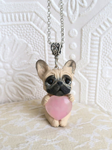 French Bulldog Love & Energy Rose Quartz pendant necklace