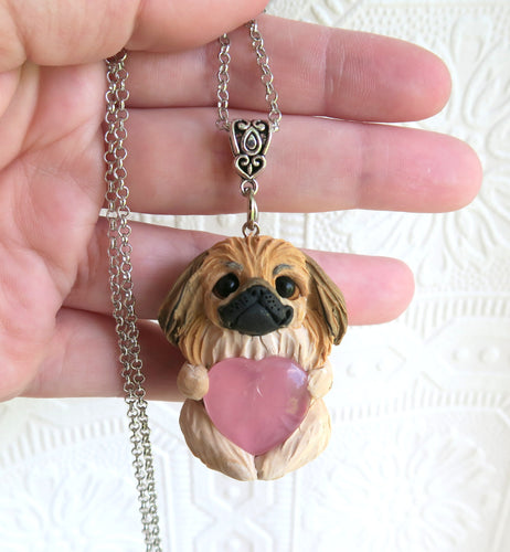 Pekingese Love & Healing Heart Stone pendant necklace