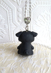 Black Pug Love & Energy Rose Quartz pendant necklace