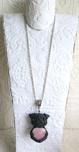 Black Pug Love & Energy Rose Quartz pendant necklace