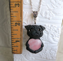 Load image into Gallery viewer, Black Pug Love &amp; Energy Rose Quartz pendant necklace