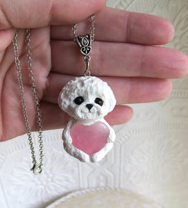 Bichon Frise Love & Healing heart stone pendant necklace