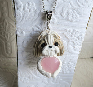 Shih Tzu Love & Energy Heart Stone pendant necklace