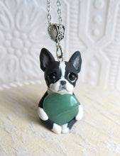 Load image into Gallery viewer, Boston Terrier Love &amp; Energy Green Aventurine Heart pendant necklace