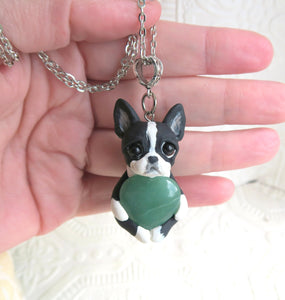 Boston Terrier Love & Energy Green Aventurine Heart pendant necklace