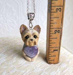 Yorkshire Terrier Love & Energy Purple Amythest pendant necklace