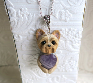 Yorkshire Terrier Love & Energy Purple Amythest pendant necklace