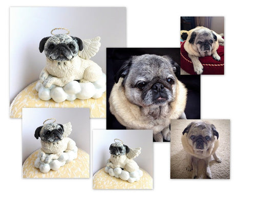 Dog Memorial, YOUR Pet Angel with Wings and Halo on cloud Keepsake portrait CUSTOM sculpture - Furever Clay